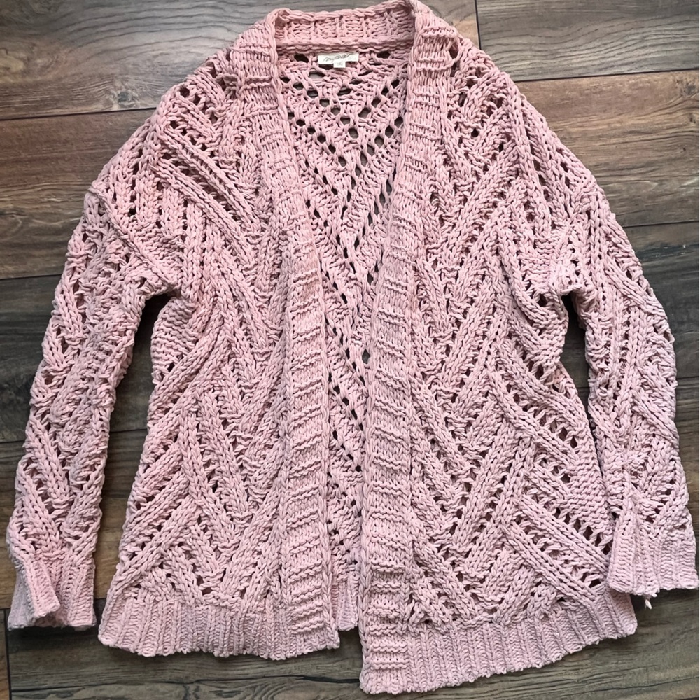 Light pink open knit cardigan